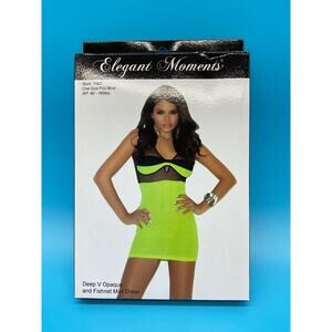 Sexy Lime Green Deep V Mesh Mini Dress Elegant Moments Style 1563 OSFM‎